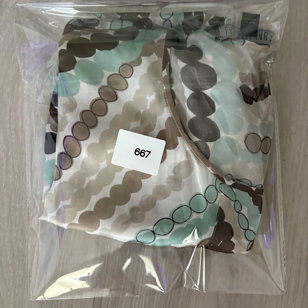 Lafayette 148 New York Women Blouse Silk Geometric Circle Print Teal Brown Siz L - Picture 9 of 9